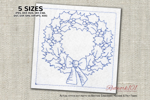 Christmas Wreath Redwork Design Review