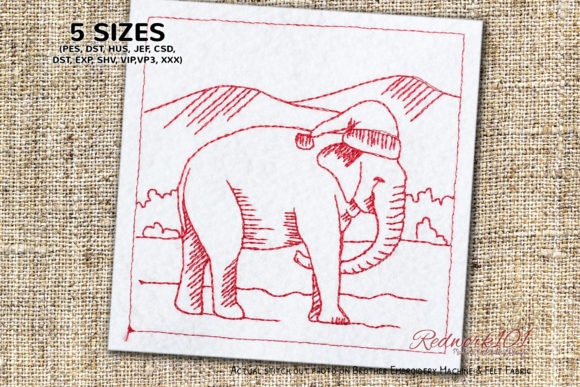 Review: Christmas Elephant with Hat Redwork for Etsy